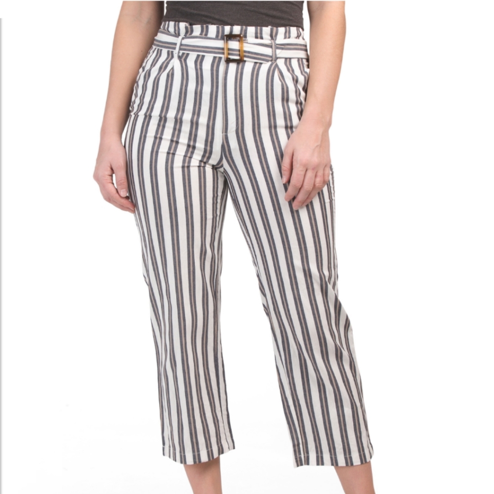 NWT High Rise Cropped Striped Belted Trousers